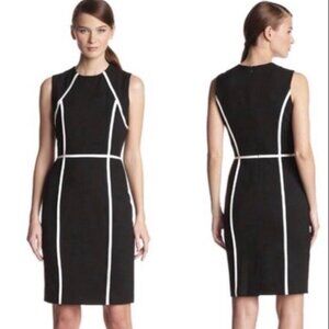 Calvin Klein Black Sheath Dress – Timeless Elegance with White Piping (Size 2)